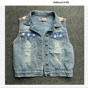 Vintage LEI Denim Americana Stars & Stripes Denim Vest - Size Small